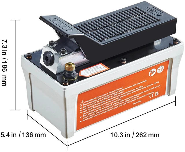 Alt view image 4 of 7 - Air Hydraulic Pump, 10,000 PSI 1/2 Gal Reservoir, NPT 3/8" Oil Outlet, NPT 1/4" Inlet, 6.6 ft Pipe, Foot Actuated Hydraulic Pump Air Treadle for Auto Body Frame Machines and Pulling Post, Gray