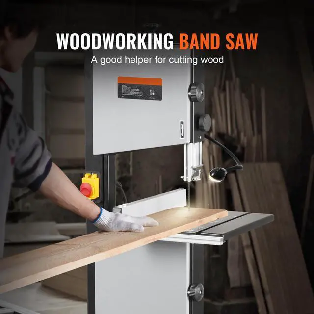 Alt view image 3 of 7 - Band Saw with Stand, 10-Inch, 560 & 1100 RPM Two-Speed Benchtop Bandsaw, 370W 0.5HP Motor with Metal Stand Optimized Work Light Workbench Fence and Miter Gauge, for Woodworking Aluminum Plastic