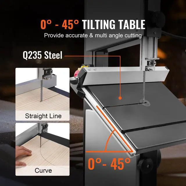 Alt view image 2 of 7 - Band Saw with Stand, 10-Inch, 560 & 1100 RPM Two-Speed Benchtop Bandsaw, 370W 0.5HP Motor with Metal Stand Optimized Work Light Workbench Fence and Miter Gauge, for Woodworking Aluminum Plastic