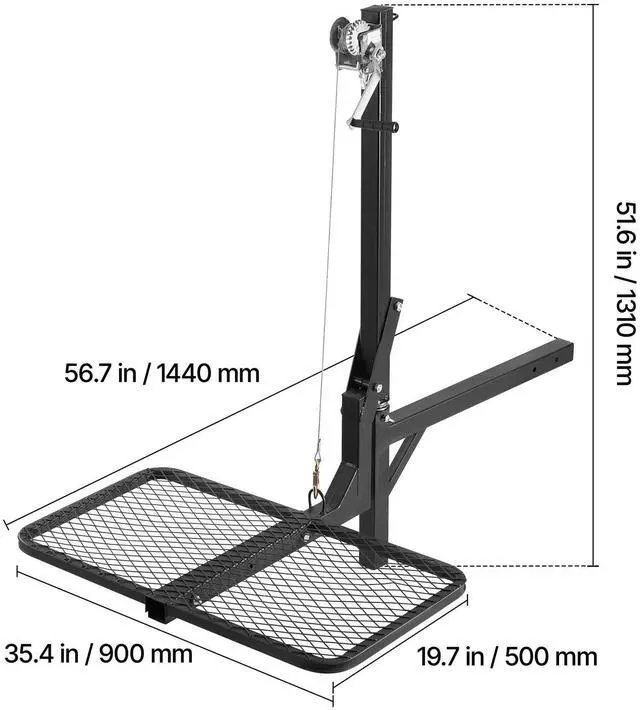 Alt view image 5 of 6 - Hitch Deer Hoist with Lifting System Platform, 300 lbs Load Capacity, Game Hoist Winch Lift with 2-inch Receiver, 360-Degree Swivel Shaft & Foldable, Hitch-Mounted Deer Hanger for Moving Game