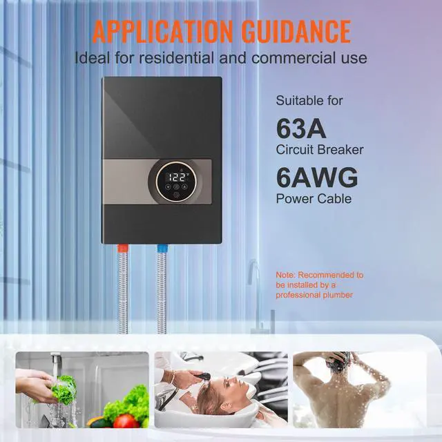 Alt view image 4 of 7 - Instant Water Heater, 13.8kw Electric Tankless Water Boiler, Digital Temperature Display & Easy Installation & 24-Hour Water Supply, For Kitchen Bathroom Shower Mall Salon Shampoo ETL Listed