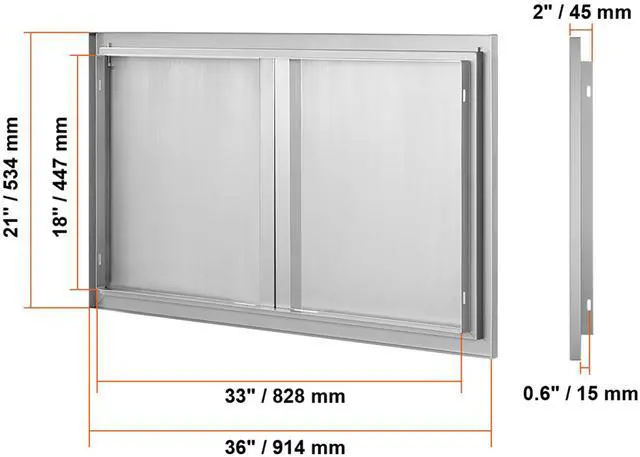 Alt view image 5 of 7 - BBQ Access Door, 36W x 21H Inch Double Outdoor Kitchen Door, Stainless Steel Flush Mount Door, Wall Vertical Door with Recessed Handles , for BBQ Island, Grilling Station, Outside Cabinet