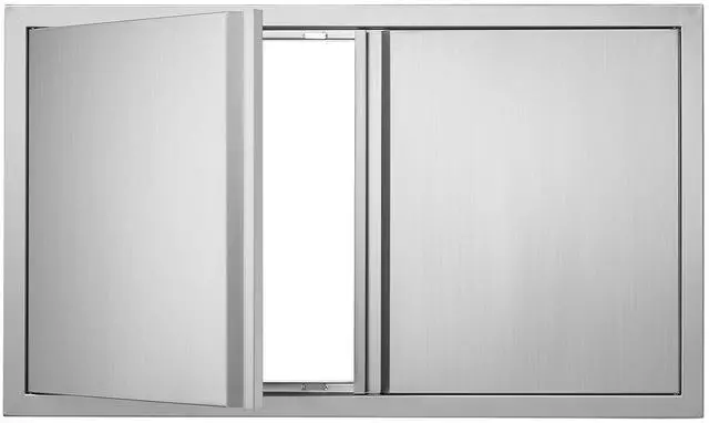 Alt view image 6 of 7 - BBQ Access Door, 36W x 21H Inch Double Outdoor Kitchen Door, Stainless Steel Flush Mount Door, Wall Vertical Door with Recessed Handles , for BBQ Island, Grilling Station, Outside Cabinet