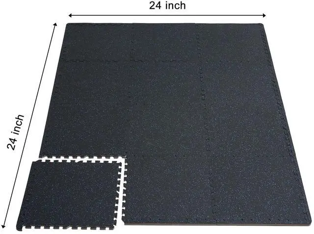 Alt view image 6 of 7 - 0.56 Inch Thick Gym Floor Mats, 25 Tiles Rubber Top with EVA Foam, 25" x 25" Gym Flooring Workout Mats with 100sq.ft Coverage, Interlocking Puzzle Gym Mats for Gym, Home, Garage, Black & Blue