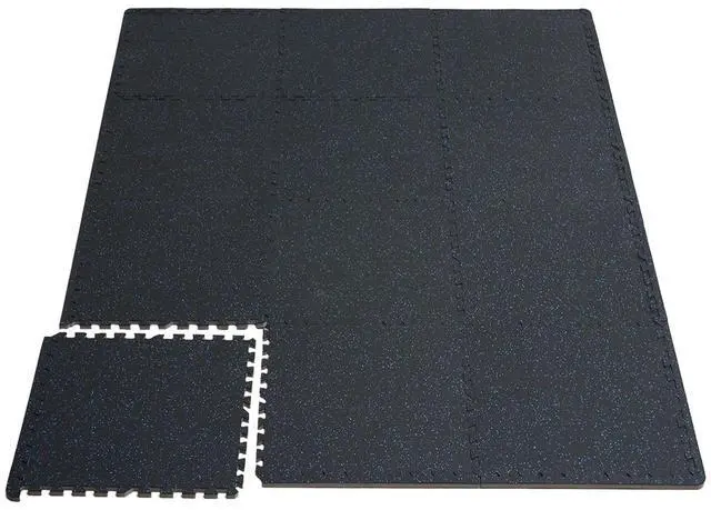 Alt view image 4 of 7 - 0.56 Inch Thick Gym Floor Mats, 25 Tiles Rubber Top with EVA Foam, 25" x 25" Gym Flooring Workout Mats with 100sq.ft Coverage, Interlocking Puzzle Gym Mats for Gym, Home, Garage, Black & Blue