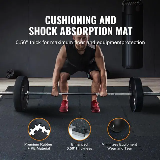 Alt view image 5 of 7 - 0.56 Inch Thick Gym Floor Mats, 25 Tiles Rubber Top with EVA Foam, 25" x 25" Gym Flooring Workout Mats with 100sq.ft Coverage, Interlocking Puzzle Gym Mats for Gym, Home, Garage, Black & Blue