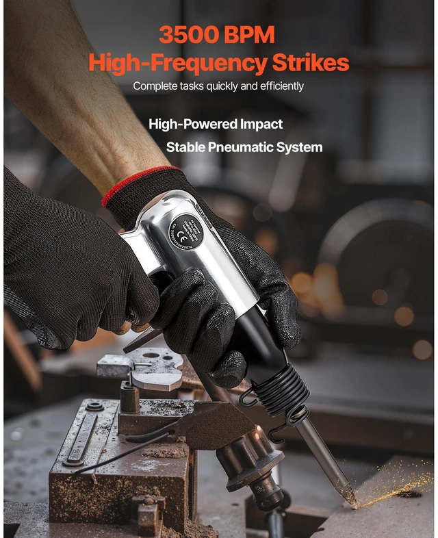 Alt view image 4 of 7 - Air Hammer 3500 BPM 12 CFM Pneumatic Hammer Air Hammer Kit with 4 Chisels
