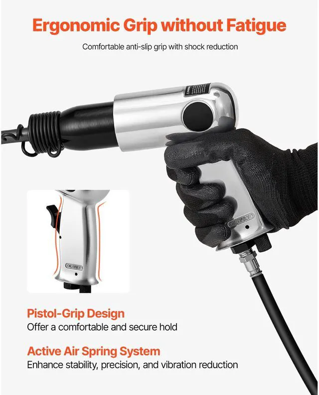 Alt view image 5 of 7 - Air Hammer 3500 BPM 12 CFM Pneumatic Hammer Air Hammer Kit with 4 Chisels
