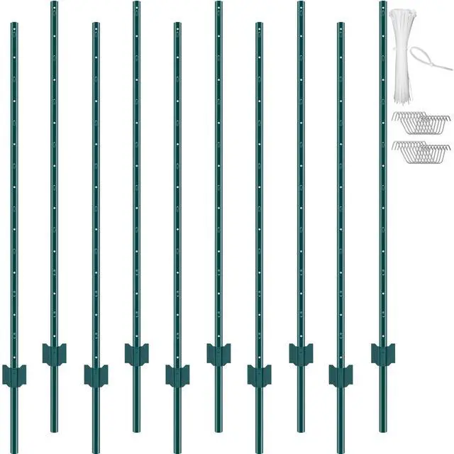 Main image of 5 Feet Fence Post 10 Pack T-Post Heavy Duty Metal Fence Posts Green