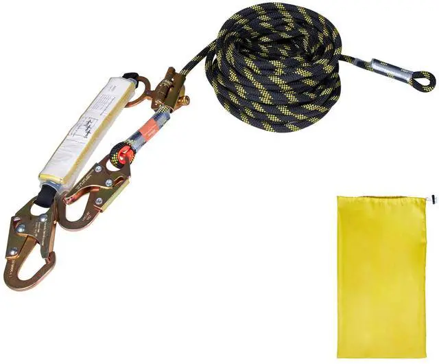 Alt view image 4 of 7 - Vertical Lifeline Assembly, 0.55'' x 100' Fall Protection Rope with 30 KN Breaking Tension, Polyester Roofing Rope with Steel Snap Hooks, Rope Grab, and Shock Absorber, ANSI Compliant