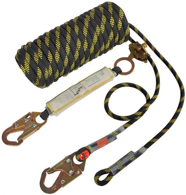 Alt view image 5 of 7 - Vertical Lifeline Assembly, 0.55'' x 100' Fall Protection Rope with 30 KN Breaking Tension, Polyester Roofing Rope with Steel Snap Hooks, Rope Grab, and Shock Absorber, ANSI Compliant