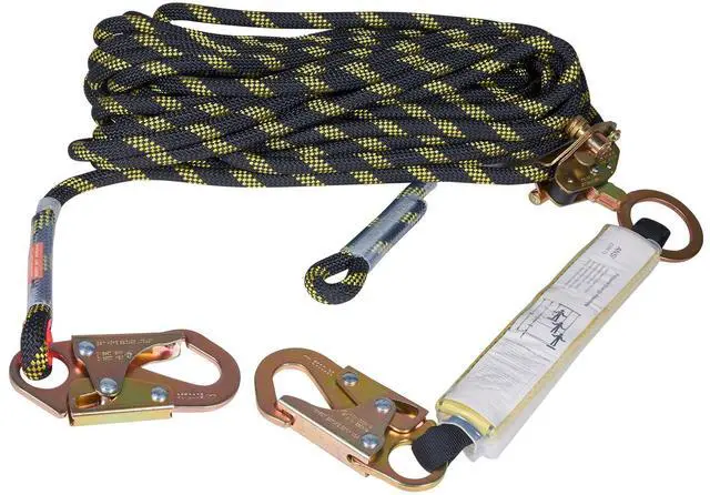 Alt view image 7 of 7 - Vertical Lifeline Assembly, 0.55'' x 100' Fall Protection Rope with 30 KN Breaking Tension, Polyester Roofing Rope with Steel Snap Hooks, Rope Grab, and Shock Absorber, ANSI Compliant