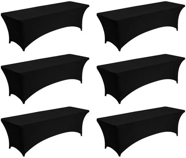 Main image of 6 Pack Table Cloth for 8FT Rectangular Fitted Events, Wrinkle-Resistant Stretch Black Table Covers, Washable Spandex Tablecloth Protector, for Party, Wedding, Cocktail, Banquet, Festival