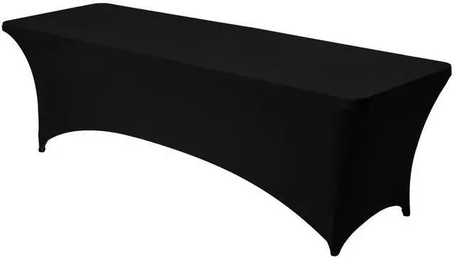 Alt view image 3 of 7 - 6 Pack Table Cloth for 8FT Rectangular Fitted Events, Wrinkle-Resistant Stretch Black Table Covers, Washable Spandex Tablecloth Protector, for Party, Wedding, Cocktail, Banquet, Festival