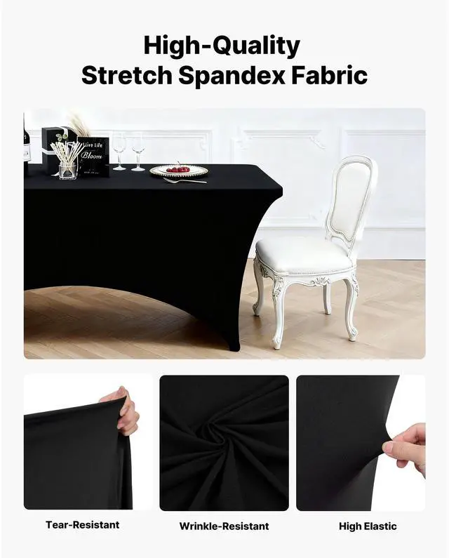 Alt view image 7 of 7 - 6 Pack Table Cloth for 8FT Rectangular Fitted Events, Wrinkle-Resistant Stretch Black Table Covers, Washable Spandex Tablecloth Protector, for Party, Wedding, Cocktail, Banquet, Festival