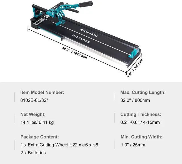 Alt view image 6 of 7 - Manual Tile Cutter, 32 inch, Porcelain Ceramic Tile Cutter with Tungsten Carbide Cutting Wheel, Infrared Positioning, Anti-Skid Feet, Durable Rails for professional installers or beginners