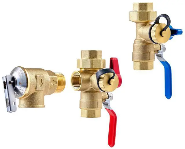 Alt view image 7 of 7 - Water Heater Kit, 3/4 Inch Tankless Water Heater Service Valve Kit with 2PCS 3/4 NPT to 3/4 PEX-B Isolation Valves, Pressure Relief Valve, Lead-Free Brass, Fits Most Tankless Waters Heaters