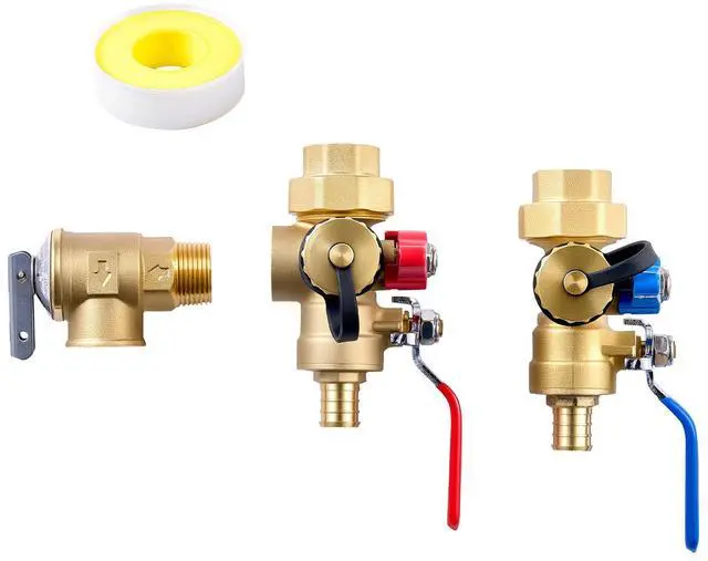 Main image of Water Heater Kit, 3/4 Inch Tankless Water Heater Service Valve Kit with 2PCS 3/4 NPT to 3/4 PEX-B Isolation Valves, Pressure Relief Valve, Lead-Free Brass, Fits Most Tankless Waters Heaters