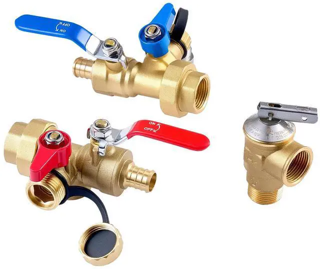 Alt view image 6 of 7 - Water Heater Kit, 3/4 Inch Tankless Water Heater Service Valve Kit with 2PCS 3/4 NPT to 3/4 PEX-B Isolation Valves, Pressure Relief Valve, Lead-Free Brass, Fits Most Tankless Waters Heaters