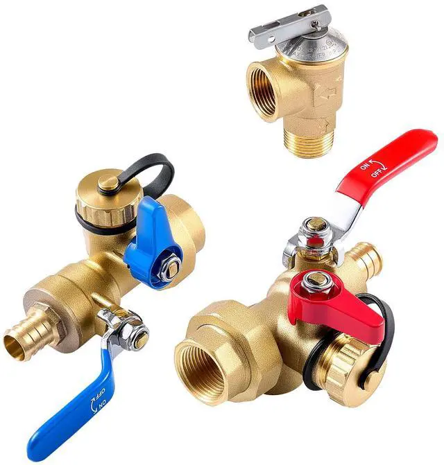 Alt view image 5 of 7 - Water Heater Kit, 3/4 Inch Tankless Water Heater Service Valve Kit with 2PCS 3/4 NPT to 3/4 PEX-B Isolation Valves, Pressure Relief Valve, Lead-Free Brass, Fits Most Tankless Waters Heaters