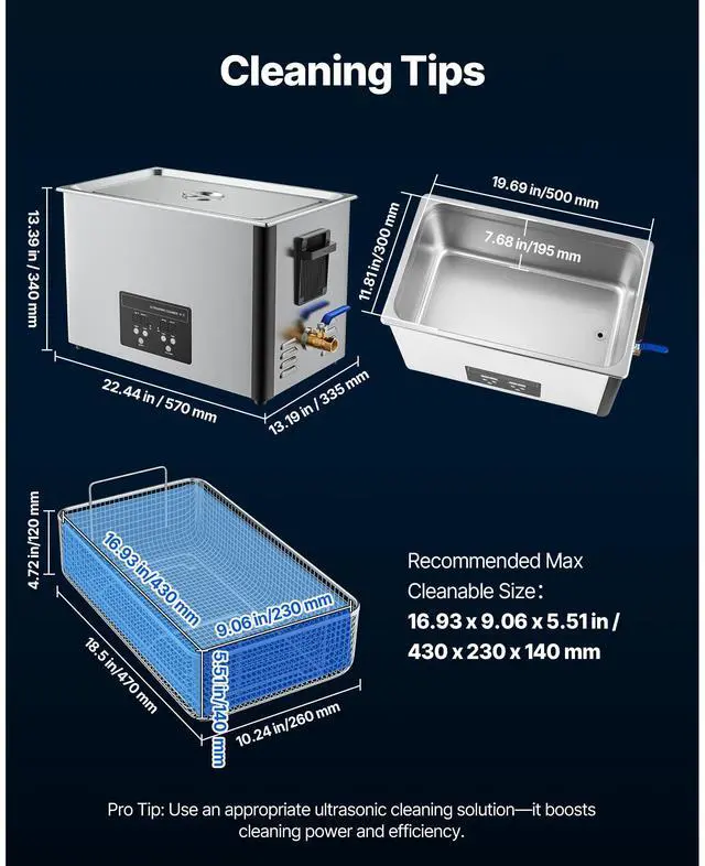 Alt view image 2 of 7 - 30L Ultrasonic Cleaner, Professional Ultrasonic Cleaner Machine with Cleaning Basket & Digital Display, 480W Stainless Steel 40kHz Industrial Cleaning Machine for Parts, Carburetors, Instruments