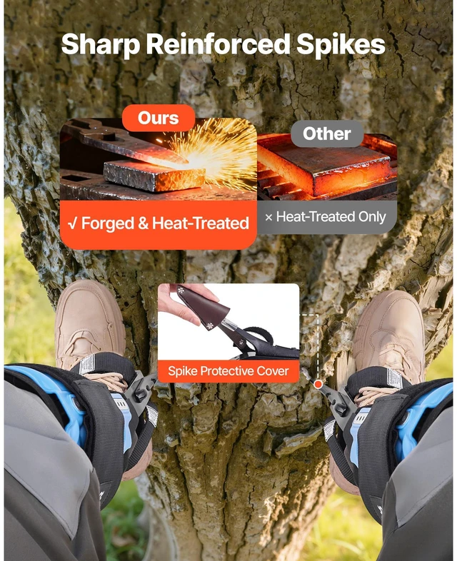 Alt view image 4 of 7 - Tree Climbing Spikes, Height-Adjustable Tree Climbing Gear with Straps & Padding Cushion, 350 lbs Load Capacity, Heavy Duty Steel Climb Spurs Arborist Equipment for Fruit Picking Hunting