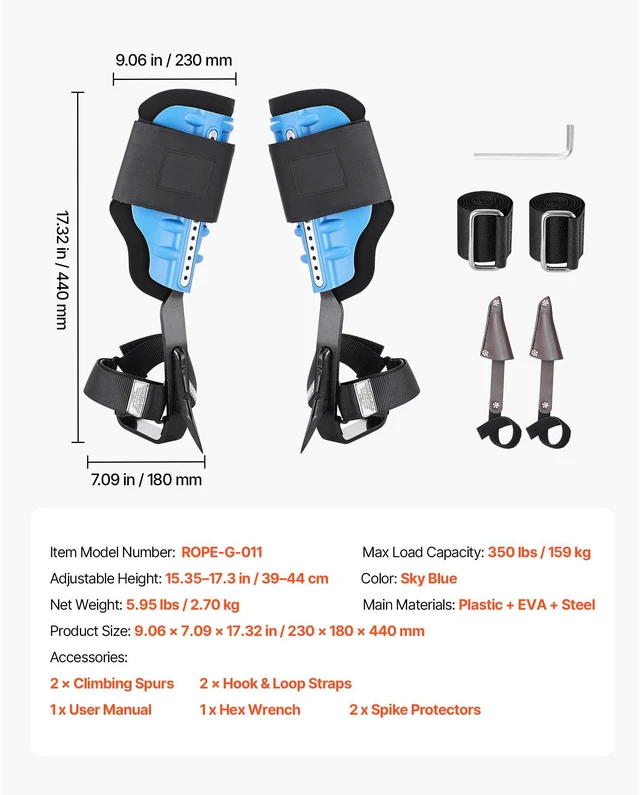 Alt view image 5 of 7 - Tree Climbing Spikes, Height-Adjustable Tree Climbing Gear with Straps & Padding Cushion, 350 lbs Load Capacity, Heavy Duty Steel Climb Spurs Arborist Equipment for Fruit Picking Hunting