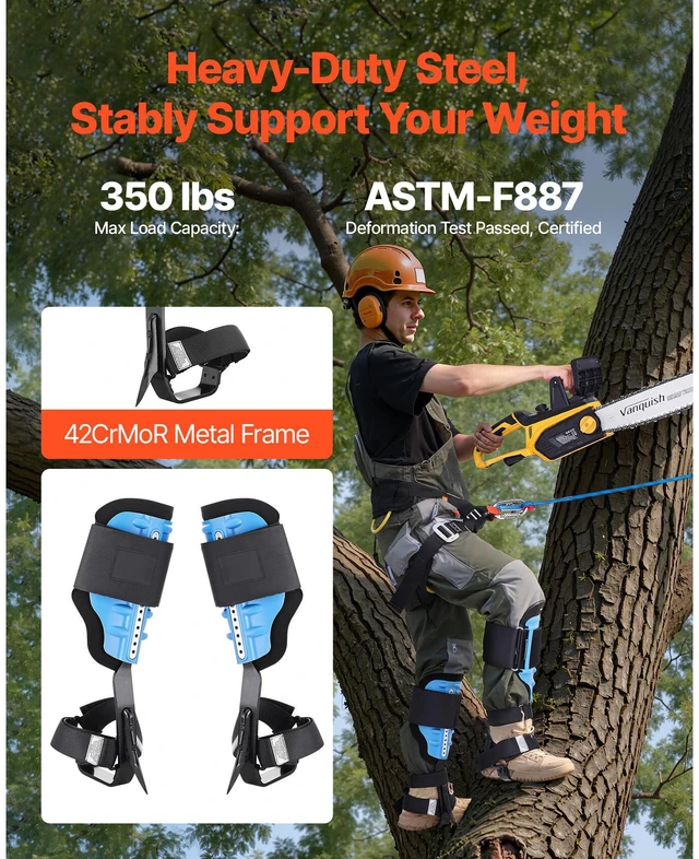 Alt view image 3 of 7 - Tree Climbing Spikes, Height-Adjustable Tree Climbing Gear with Straps & Padding Cushion, 350 lbs Load Capacity, Heavy Duty Steel Climb Spurs Arborist Equipment for Fruit Picking Hunting