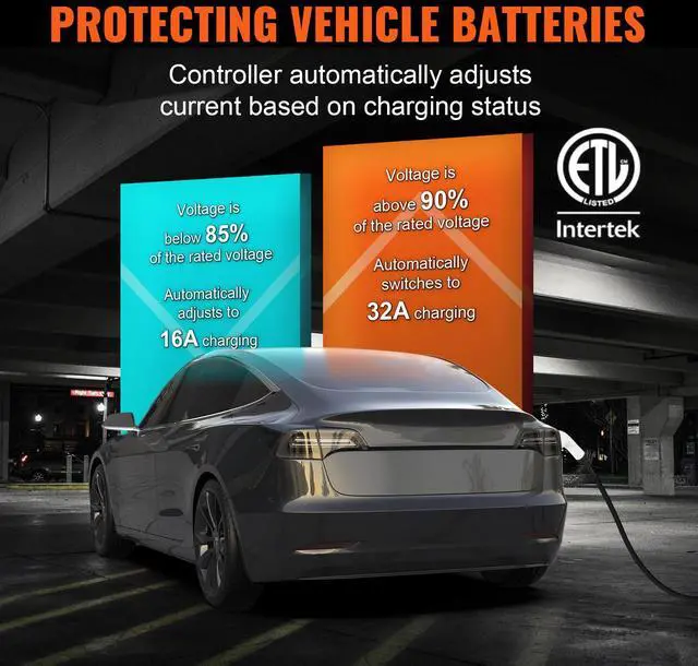 Alt view image 3 of 6 - Level 2 Portable EV Charger, 32 Amp 240V, Electric Vehicle Charger with 28 ft Charging Cable NEMA 14-50P Plug, 16/20/24/32A Adjustable Current Plug-in Home EV Charging Station for SAE J1772 EVs