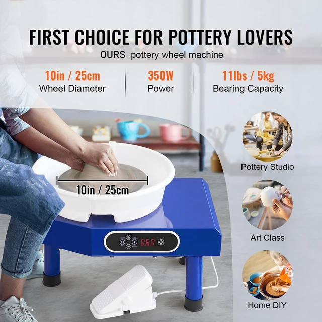 Alt view image 3 of 7 - Pottery Wheel, 10in Ceramic Wheel Forming Machine, Foot Pedal ABS Detachable Basin, 60-300RPM Adjustable Speed Manual LCD Panel, Sculpting Tool Apron Accessory Kit for Work Art Craft DIY