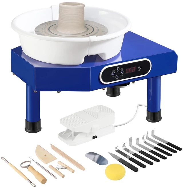 Alt view image 5 of 7 - Pottery Wheel, 10in Ceramic Wheel Forming Machine, Foot Pedal ABS Detachable Basin, 60-300RPM Adjustable Speed Manual LCD Panel, Sculpting Tool Apron Accessory Kit for Work Art Craft DIY