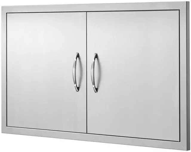 Alt view image 2 of 7 - BBQ Access Door, 36W x 21H Inch Double Outdoor Kitchen Door, Stainless Steel Flush Mount Door, Wall Vertical Door with Handles, for BBQ Island, Grilling Station, Outside Cabinet
