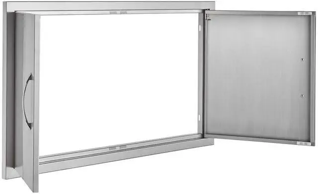 Alt view image 3 of 7 - BBQ Access Door, 36W x 21H Inch Double Outdoor Kitchen Door, Stainless Steel Flush Mount Door, Wall Vertical Door with Handles, for BBQ Island, Grilling Station, Outside Cabinet