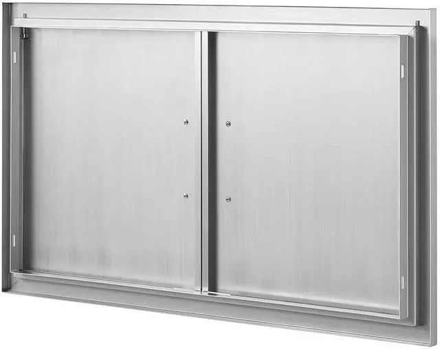 Alt view image 4 of 7 - BBQ Access Door, 36W x 21H Inch Double Outdoor Kitchen Door, Stainless Steel Flush Mount Door, Wall Vertical Door with Handles, for BBQ Island, Grilling Station, Outside Cabinet