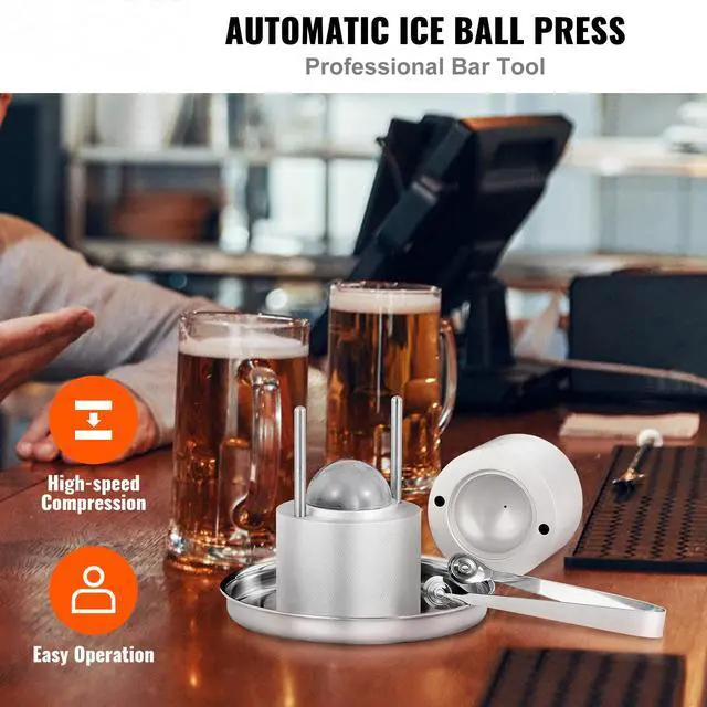 Alt view image 6 of 6 - Ice Ball Press, 2.4" Ice Ball Maker, Aircraft Al Alloy Ice Ball Press Kit for 60mm Ice Sphere, Ice Press with Tong and Drip Tray, for Whiskey, Cocktail, Bourbon, Scot on Party & Holiday, Silver