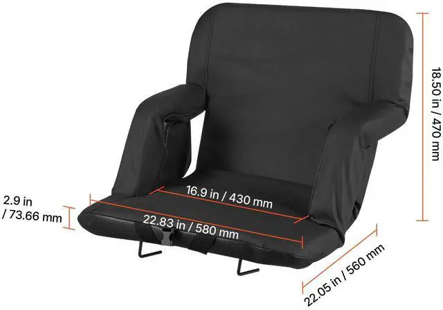 Alt view image 3 of 6 - Stadium Seat, 6 Adjustable Angle Bleacher Chair, 2.9'' Cushion Stadium Seat with Back Support and Armrest, Wide Bleacher Chair with Hook Pocket Cupholder for Picnics, Beach Sports, and Gaming