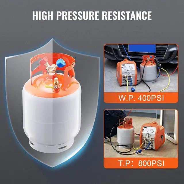 Alt view image 7 of 7 - Refrigerant Recovery Tank, 50 LBS Capacity, 400 psi Portable Cylinder Tank with Y-Valve for Liquid/Vapor, High-sealing Recovery Can for R22/R134A/R410A, Orange+Gray