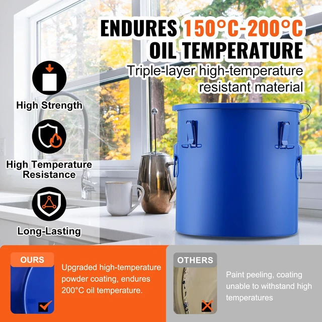 Alt view image 4 of 7 - Fryer Grease Bucket, 8 Gal Oil Disposal Caddy Carbon Steel Fryer Oil Bucket with Rust-Proof Coating, Oil Transport Container with Lid, Lock Clips, Filter Bag for Hot Cooking Oil Filtering, Blue