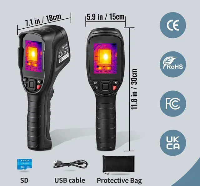 Alt view image 3 of 7 - Thermal Imaging Camera, 320 x 240 Pixels Super Resolution, 25Hz Refresh Rate Infrared Camera with -4 to 752°F Temperature Range, 32G Built-in SD Card, and Rechargeable Li-ion Battery