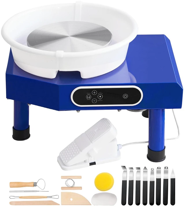 Main image of Pottery Wheel, 10in Ceramic Wheel Forming Machine, Foot Pedal ABS Detachable Basin, 60-300RPM Adjustable Speed Manual LCD Panel, Sculpting Tool Apron Accessory Kit for Work Art Craft DIY