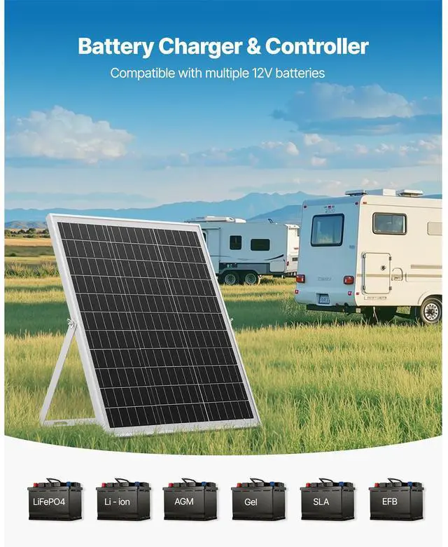 Alt view image 2 of 7 - 25W 12V Solar Panel Battery Charger, Solar Battery Trickle Charger Maintainer with Intelligent MPPT Controller & Adjustable Mount Bracket, IP67 Waterproof for Car Boat RV Motorcycle Trailer