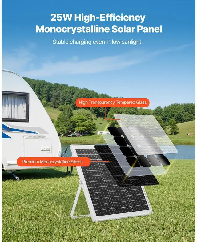 Alt view image 7 of 7 - 25W 12V Solar Panel Battery Charger, Solar Battery Trickle Charger Maintainer with Intelligent MPPT Controller & Adjustable Mount Bracket, IP67 Waterproof for Car Boat RV Motorcycle Trailer