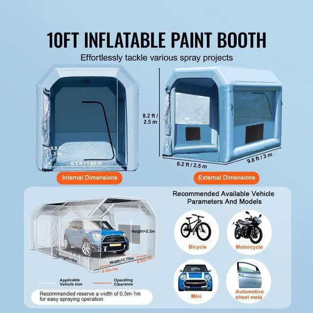 Alt view image 2 of 7 - Inflatable Paint Booth, 9.8 x 8.2 x 8.2 ft Inflatable Spray Booth, with 550W Powerful Blower and Air Filter System, Portable Car Paint Booth for Motorcycle, Bicycle, Small Furniture Painting