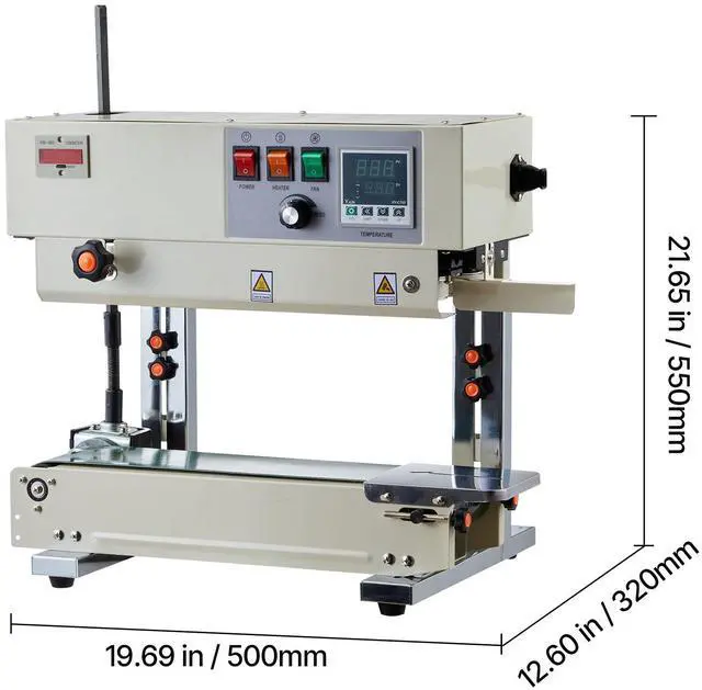 Alt view image 2 of 7 - Continuous Bag Band Sealing Machine, 0.24-0.47 in Seal Width, Vertical Band Sealer Machine with Roller Printing , Temp & Speed Adjustable, Heat Sealing Machine for 0.001-0.03 in Plastic Bags
