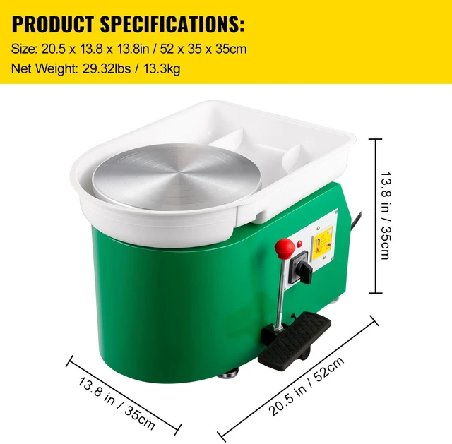 Alt view image 6 of 7 - Pottery Wheel 28cm Pottery Forming Machine 350W Electric Pottery Wheel with Adjustable Feet Lever Pedal DIY Clay Tool with Tray for Ceramic Work Clay Art DIY Clay Green, 18 Piece