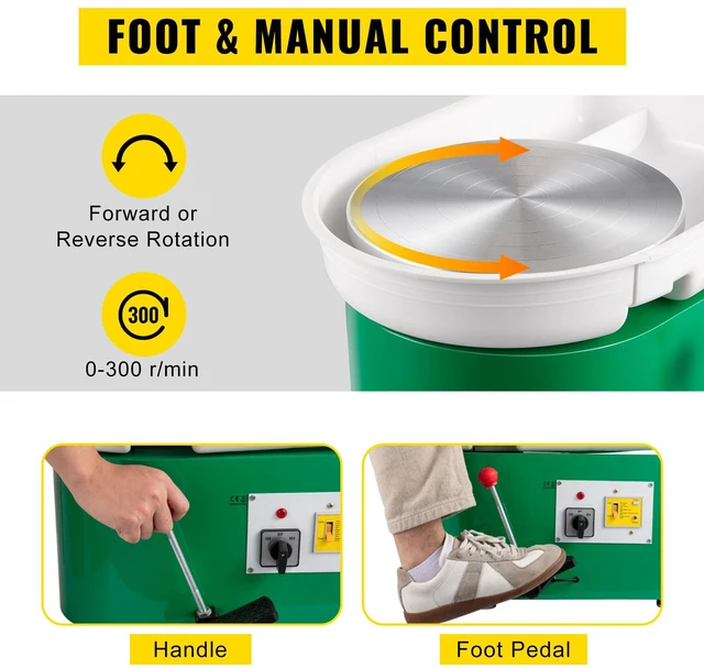 Alt view image 7 of 7 - Pottery Wheel 28cm Pottery Forming Machine 350W Electric Pottery Wheel with Adjustable Feet Lever Pedal DIY Clay Tool with Tray for Ceramic Work Clay Art DIY Clay Green, 18 Piece