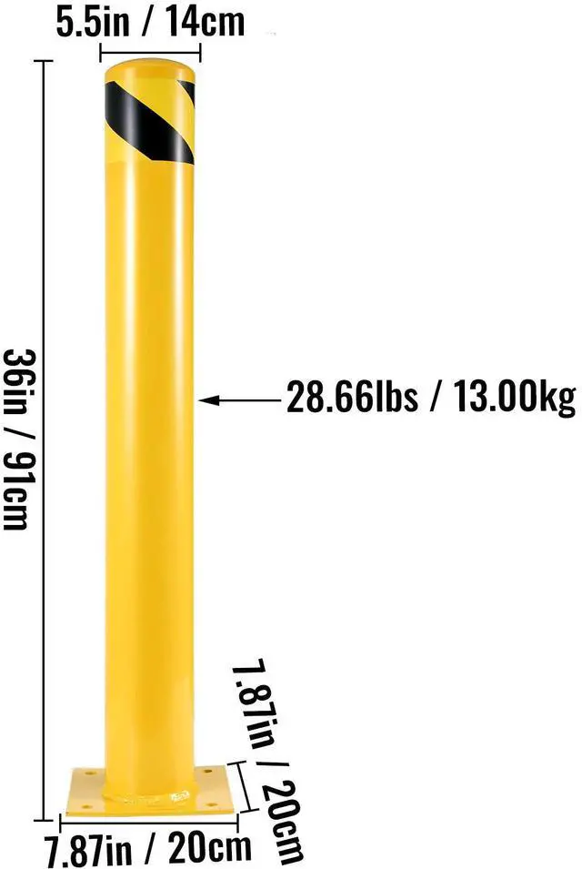Alt view image 2 of 7 - Safety Bollard, 36 Inch Height Bollard Post, 5.5 Inch Diameter Steel Pipe Safety Bollard Post, Yellow Steel Bollard, Steel Safety Bollard with 8 Anchor Bolts, Perfect for Traffic-Sensitive Area