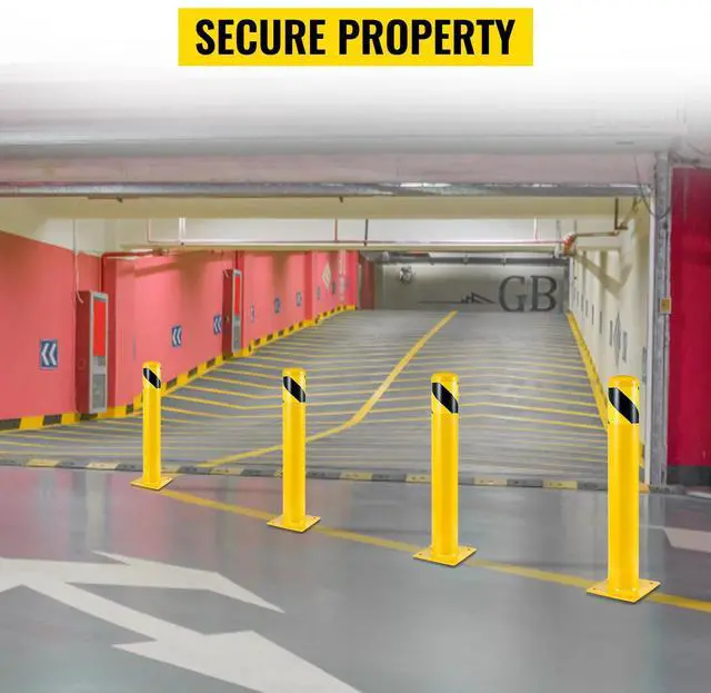 Alt view image 6 of 7 - Safety Bollard, 36 Inch Height Bollard Post, 5.5 Inch Diameter Steel Pipe Safety Bollard Post, Yellow Steel Bollard, Steel Safety Bollard with 8 Anchor Bolts, Perfect for Traffic-Sensitive Area