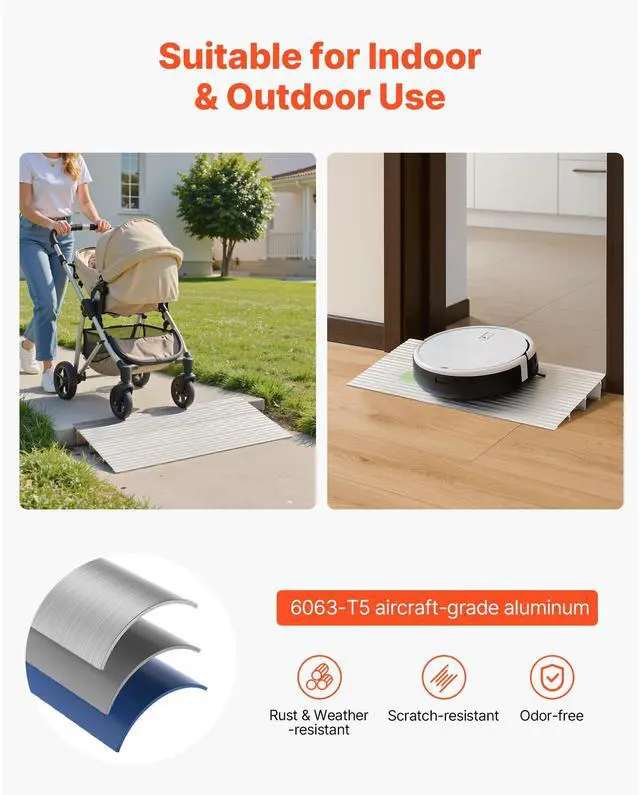 Alt view image 5 of 7 - Door Threshold Ramp, 3 inch Rise, Aluminum Alloy Threshold Ramp Rated 800 lbs Load Capacity, Handicap Ramps for Home Steps for Wheelchair, Scooters, Power Chairs, Walkers, Bicycle, Tricycle