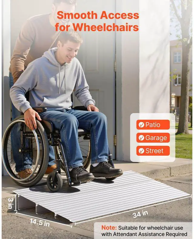 Alt view image 4 of 7 - Door Threshold Ramp, 3 inch Rise, Aluminum Alloy Threshold Ramp Rated 800 lbs Load Capacity, Handicap Ramps for Home Steps for Wheelchair, Scooters, Power Chairs, Walkers, Bicycle, Tricycle